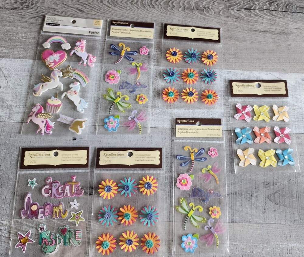 3D Stickers LOT - Recollections - Unicorns Girls Flowers Dragonflies NEW #32